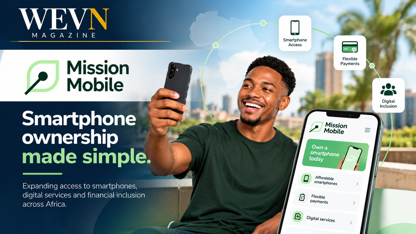 WEVN business news cover on Mission Mobile's R500m smartphone financing deal